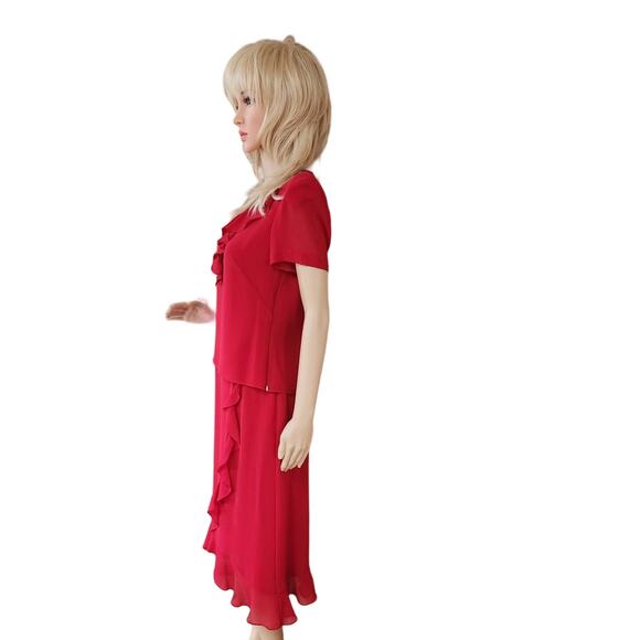 Cynthia Howie VTG Ruffeld Flutter Short Sleeve Red Dress Side Zip Womens Size 4 - Picture 5 of 16